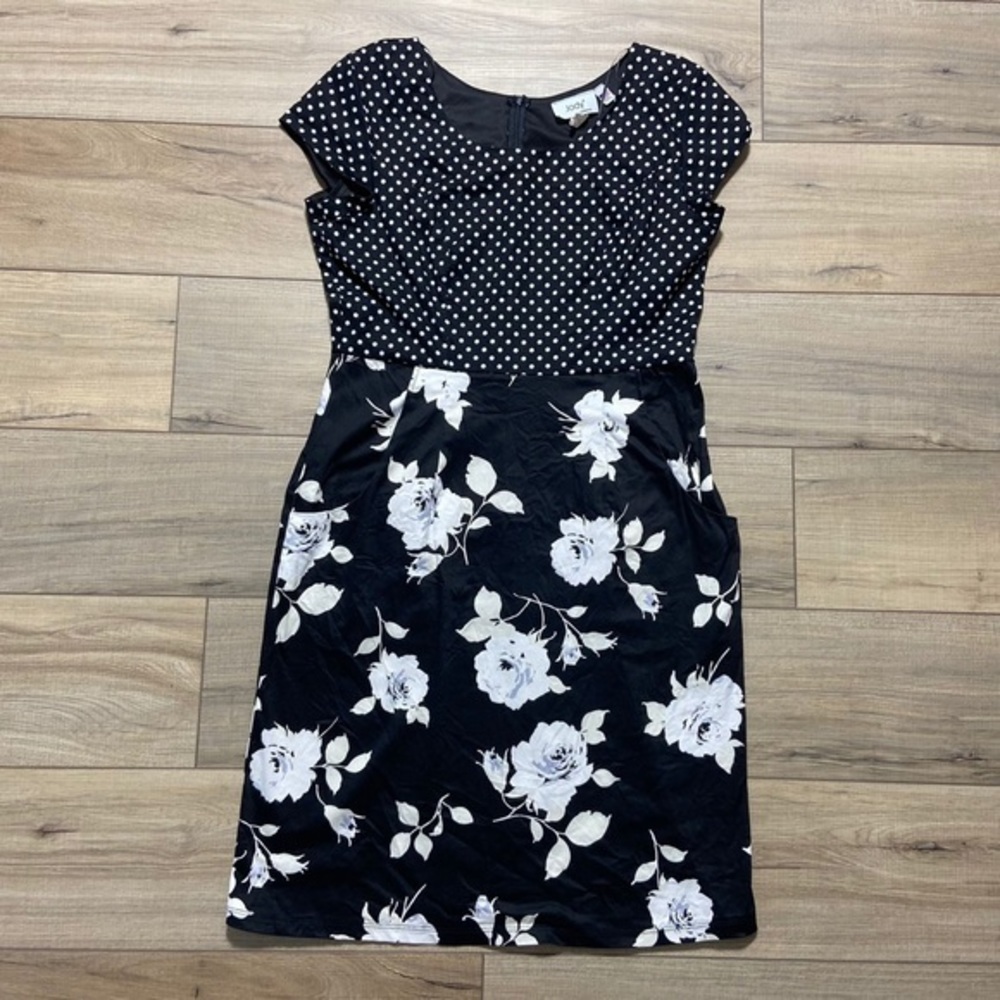 Jody California Womens Polka Dot and‎ Floral Patterned Dress Size XL Black White